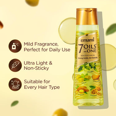 Emami 7 Oils in One Hair Oil | Makes Hair 20x Stronger and Manageable | Coconut Oil, Amla, Jojoba, Olive, Walnut, Argan & Almond Oils | 300ml